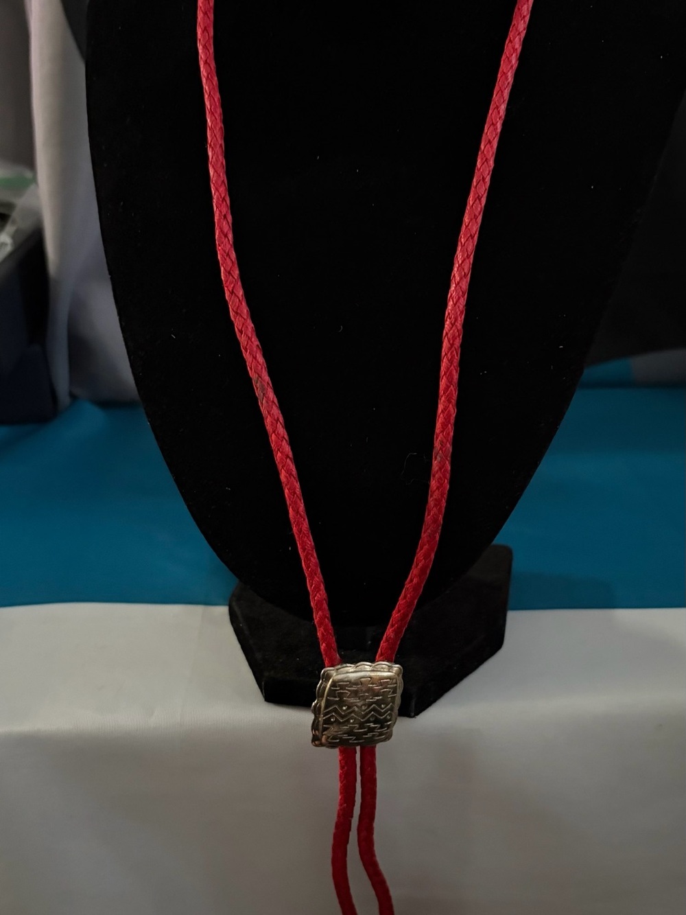 Vintage Red Braided Cord Necklace with Silver Accent